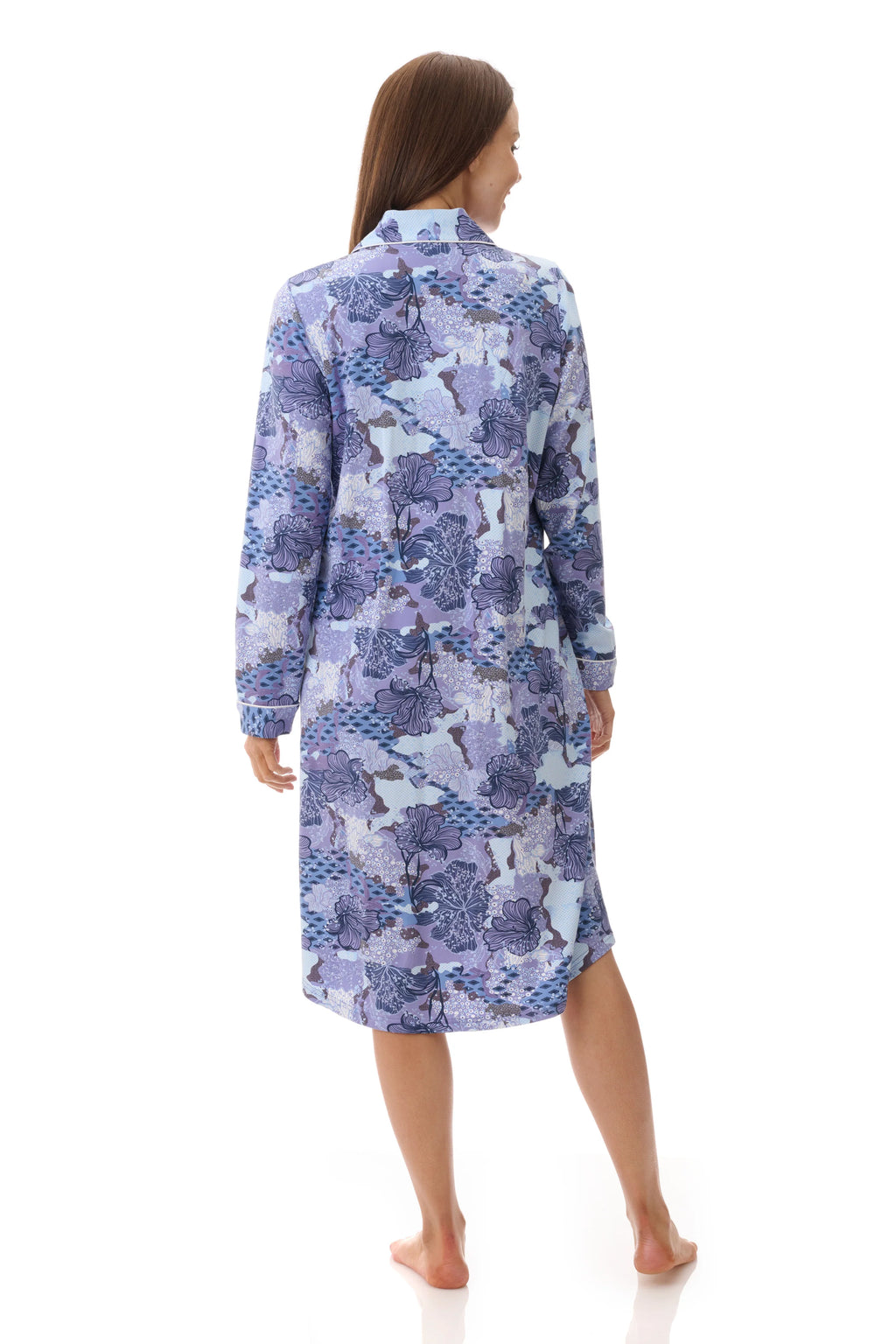 Givoni Holly long sleeve modal sleepshirt in soft fabric, shown from the back, featuring a relaxed fit and comfortable design for sleepwear.