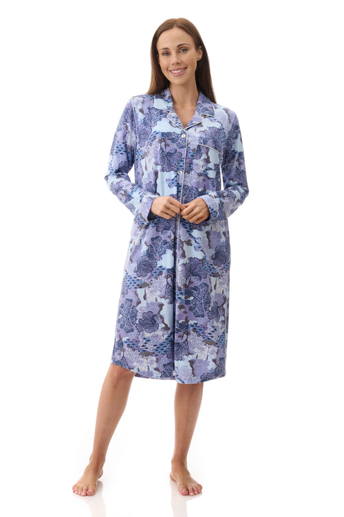 GIVONI Holly long sleeve modal sleepshirt in soft, comfortable sleepwear fabric, displayed with a relaxed fit and button front.