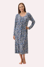 Givoni Ariel royal blue mid-length long sleeve sleepwear nightie with soft fabric and relaxed fit, front view image
