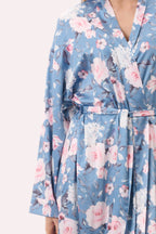 Givoni Jaclyn mid-length wrap gown in Dusk sleepwear, featuring soft fabric and elegant design, displayed on a hanger against a neutral background.