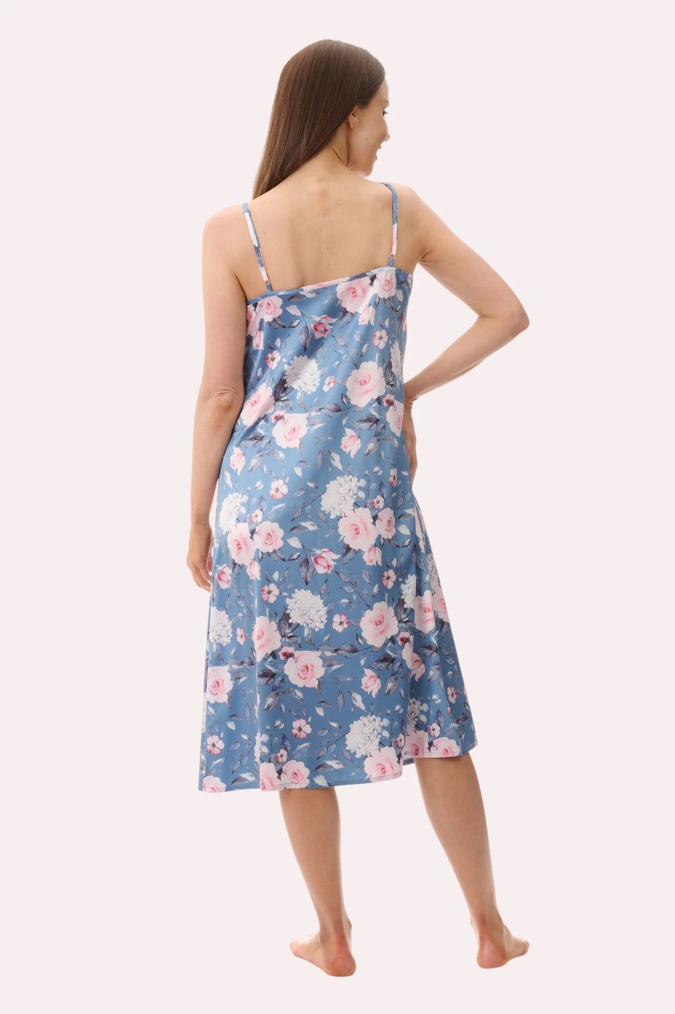 GIVONI Jaclyn Mid Length Chemise in Dusk sleepwear, back view showing soft fabric and relaxed fit.