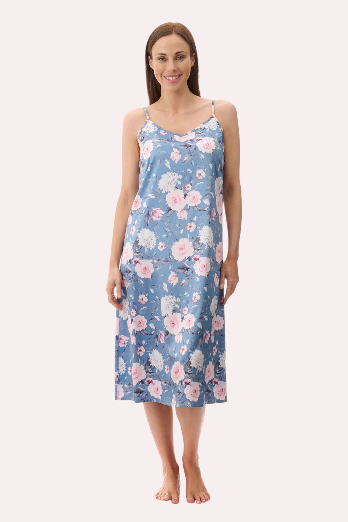 GIVONI Jaclyn mid-length chemise in Dusk sleepwear, featuring soft fabric and a relaxed fit, shown on a hanger.