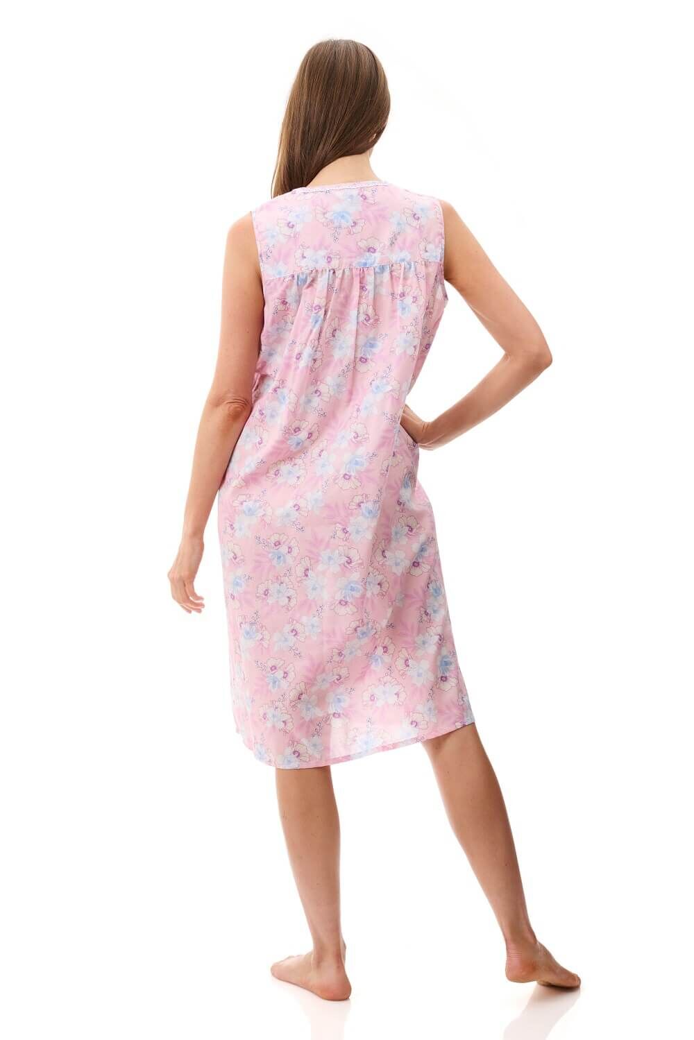 Pink floral sleeveless nightie for women by GIVONI, short length sleepwear with a comfortable fit and feminine design.