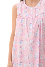 GIVONI Avery ladies pink floral sleeveless short nightie, soft sleepwear with a floral pattern and short length.