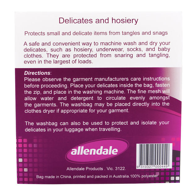 Allenale lingerie wash bag accessory shown with a zipper closure and lightweight mesh fabric for delicate laundry care.