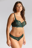 Allure Sheer Lace G-String Forest Green - Gold Ring Accents