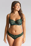 Allure Sheer Lace G-String Forest Green - Gold Ring Accents