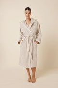 Ginger Lily Adriana Terry towel robe in biscuit color, front view showing soft, plush sleepwear fabric and relaxed fit.