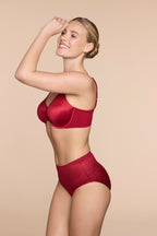 Wacoal Back Appeal Regina Red underwire bra with supportive design and vibrant red fabric, shown on a plain background.