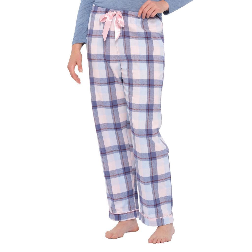 Magnolia Blue Horizon flannelette cotton sleepwear pyjama set, side view showing soft fabric and relaxed fit.