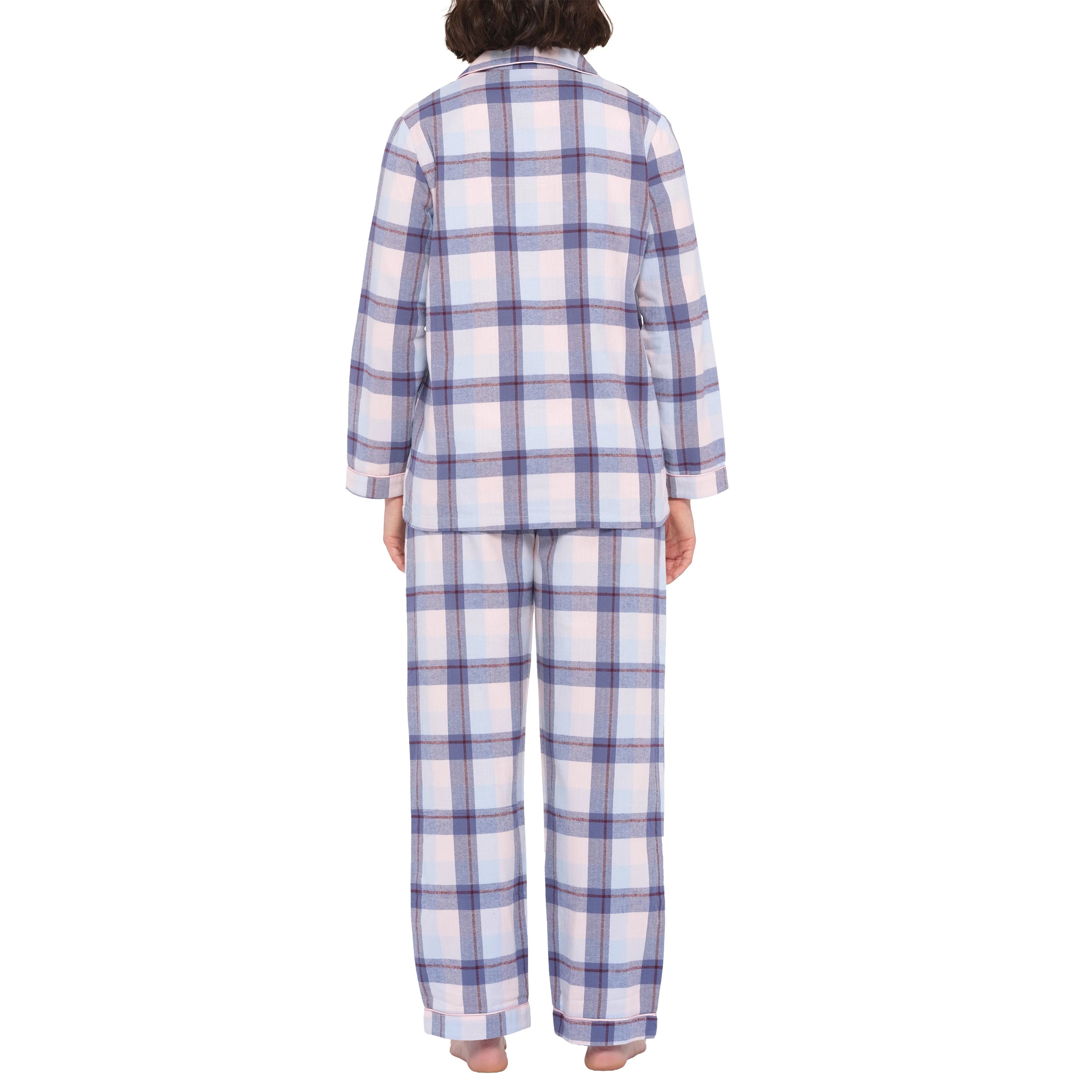 Magnolia Blue Horizon flannelette cotton sleepwear pajama set shown from the back, featuring a relaxed fit and soft fabric.