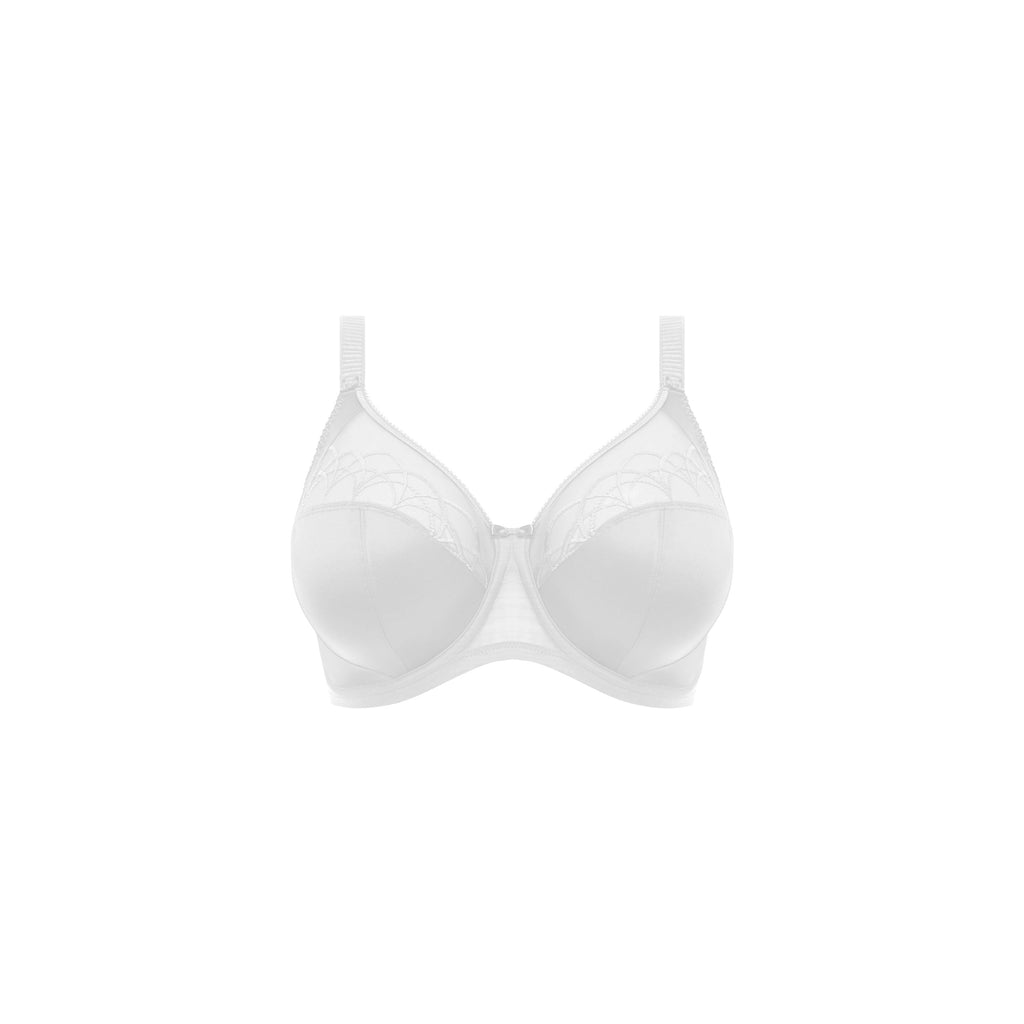 White ELOMI Cate full cup banded bra with supportive design, featuring smooth cups and adjustable straps.