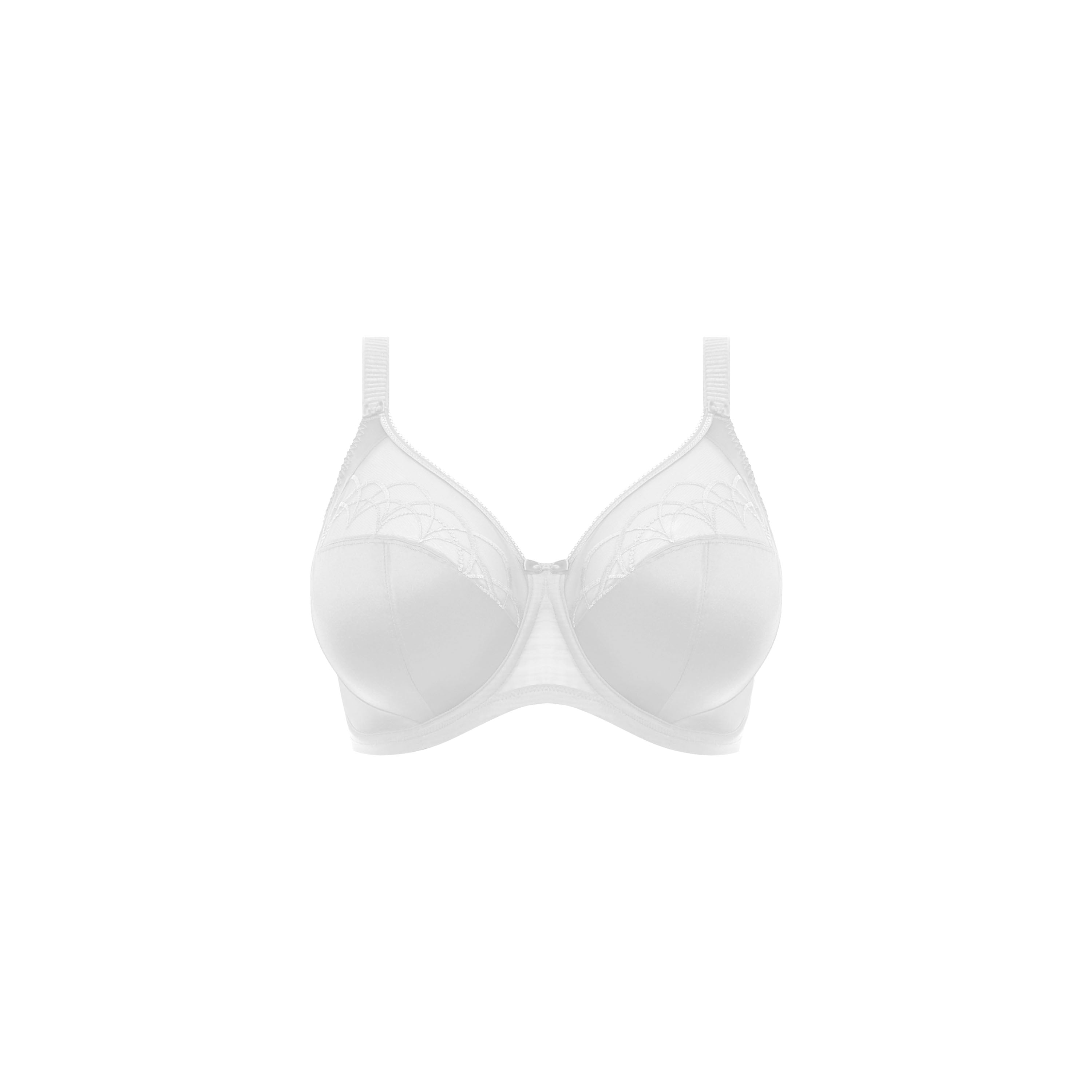 White ELOMI Cate full cup banded bra with supportive design, featuring smooth cups and adjustable straps.