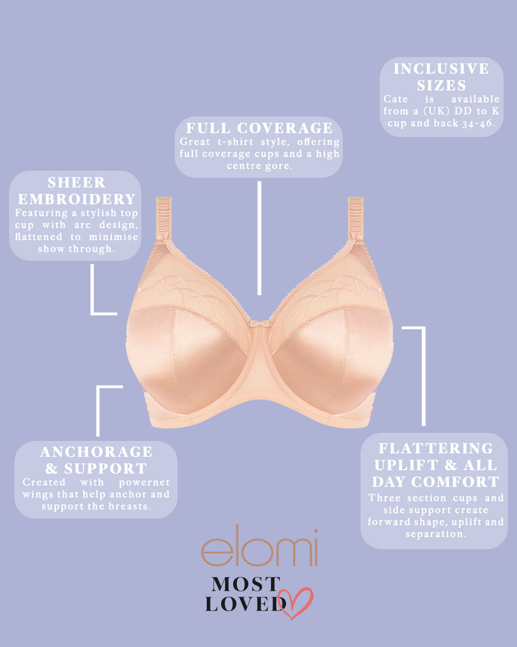 ELOMI Cate underwire full cup bra in latte color, featuring smooth cups and supportive design.