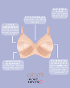 ELOMI Cate underwire full cup bra in latte color, featuring smooth cups and supportive design.