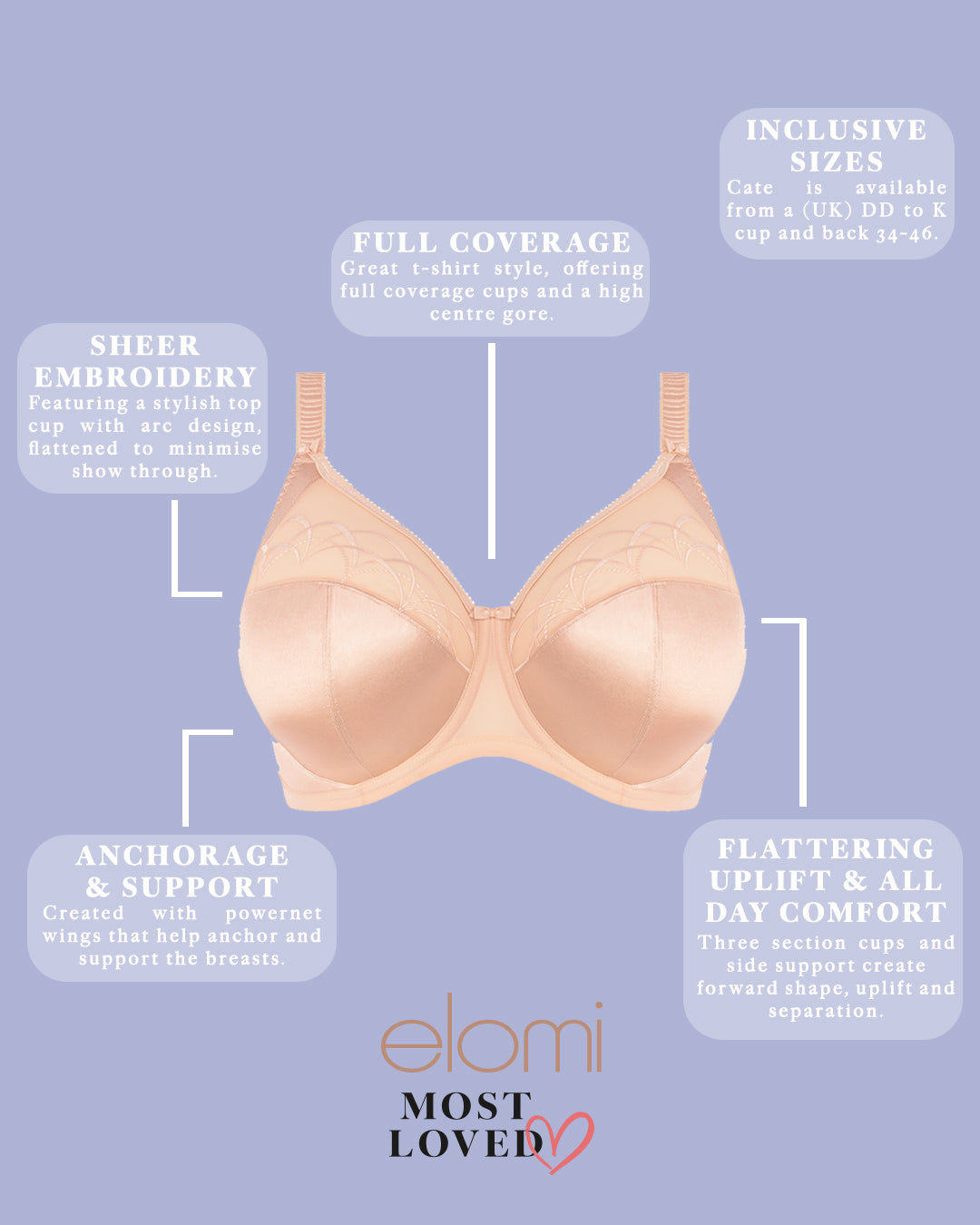 ELOMI Cate underwire full cup bra in latte color, featuring smooth cups and supportive design.