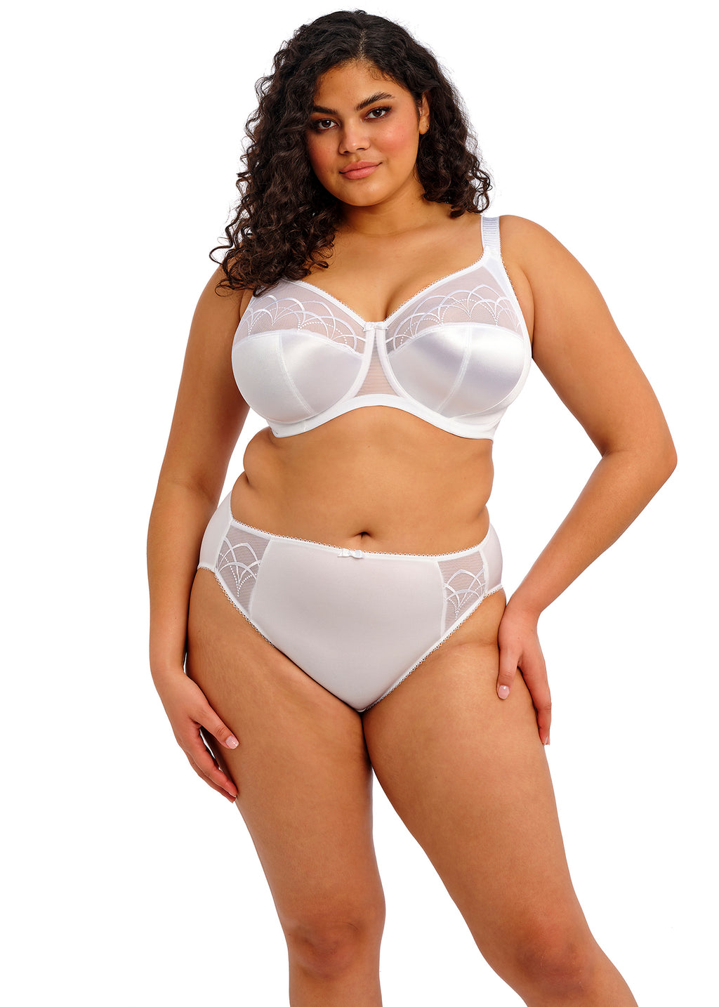 ELOMI Cate full cup banded bra in white, showing the supportive design with adjustable straps and smooth fabric.