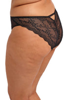 Black Charley Brazilian brief underwear by Elomi, featuring sleek fabric and comfortable fit, shown on a model.