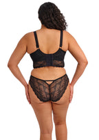 Black Charley Brazilian Brief by ELOMI, showcasing smooth fabric and sleek fit in a close-up image.