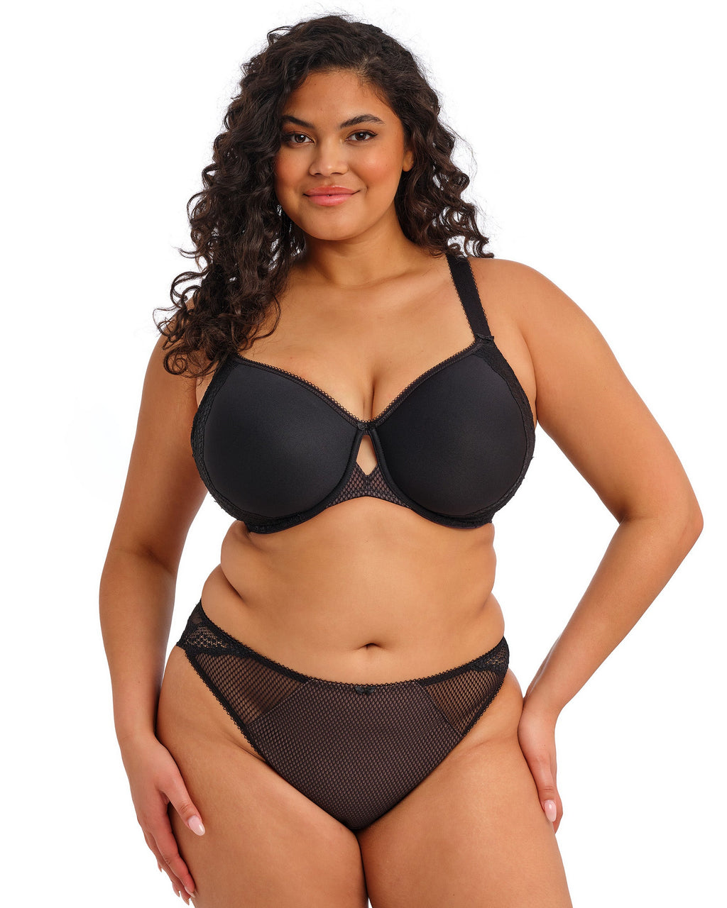 ELOMI Charley black spacer moulded underwire T-shirt bra with smooth cups and adjustable straps, designed for a seamless fit.