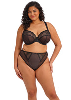 Elomi Charley black floral lace full brief underwear with high-leg cut, comfortable stretch fabric, designed for elegant support.