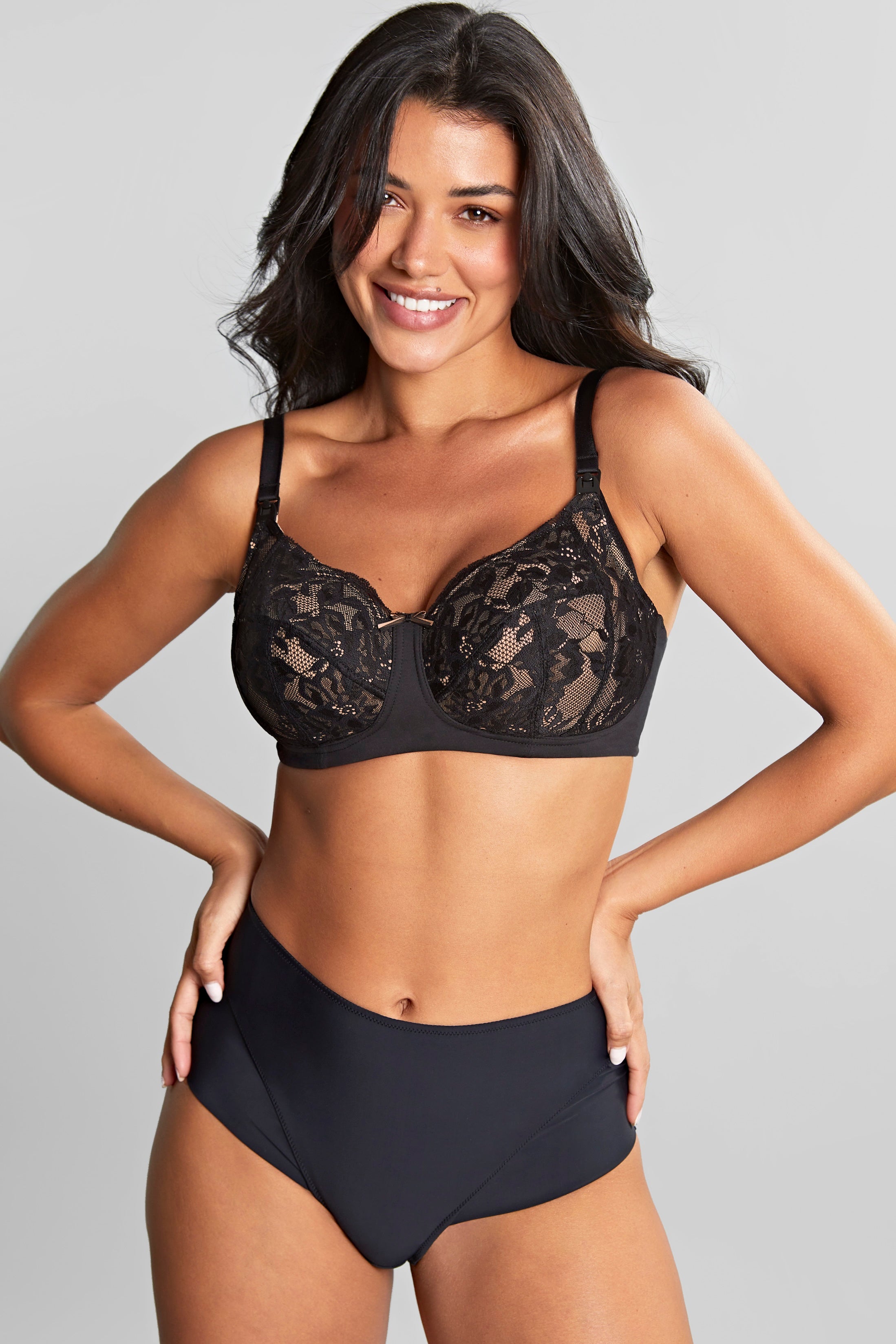 Black and latte Panache Ada nursing bra with wire-free design, featuring soft fabric and supportive fit for breastfeeding comfort.