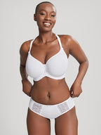 White Cari moulded spacer T-shirt bra by PANACHE with smooth cups and subtle seam details, designed for a seamless fit.