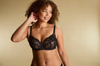 Black and latte Panache Ada nursing bra, wire-free with supportive design, shown in a comfortable fit on a model.