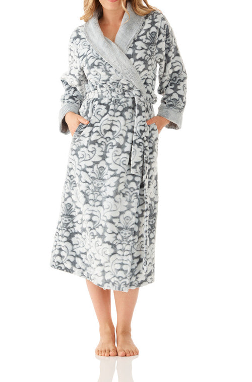 Damask Shawl Collar Dressing Gown (Charcoal)