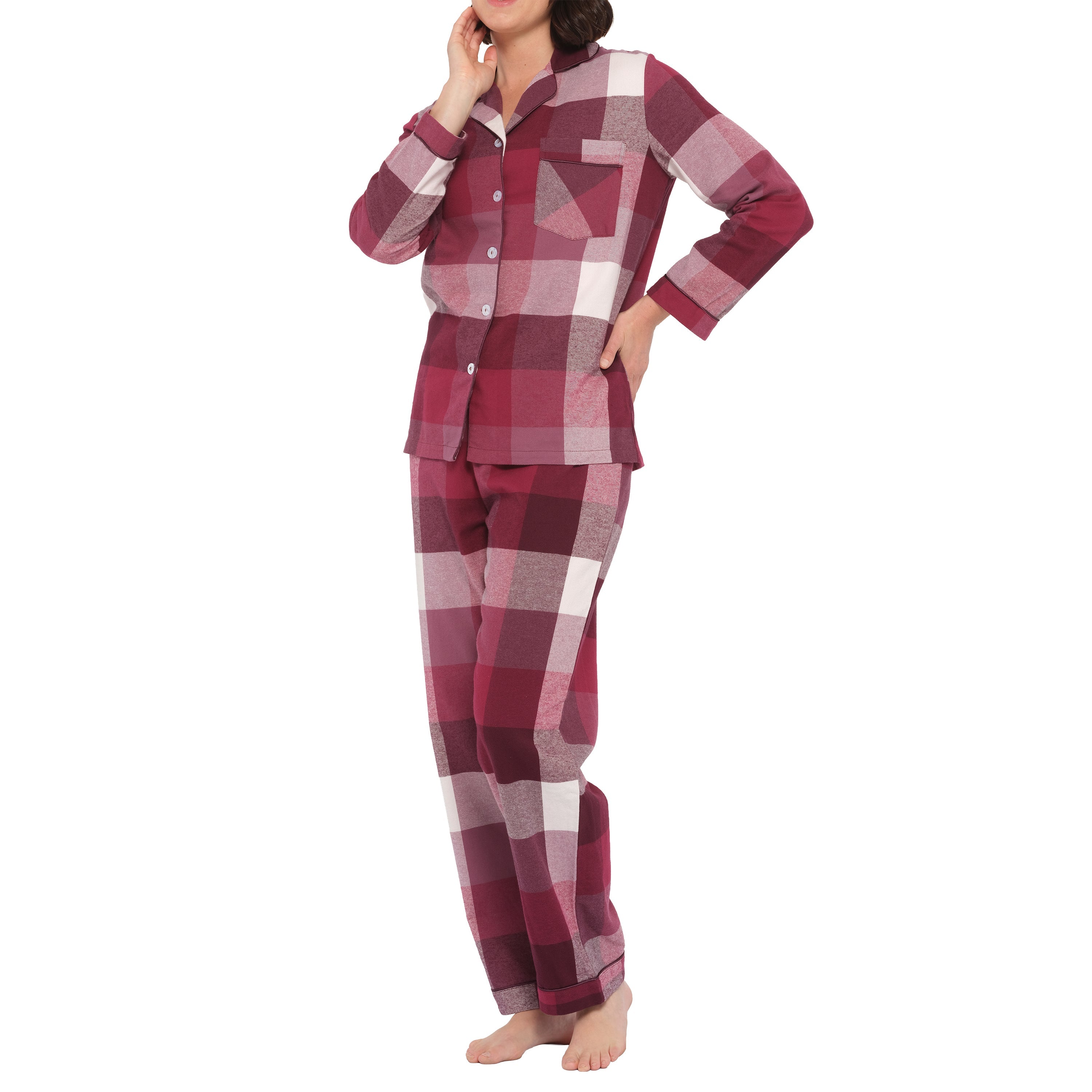 Magnolia deep twilight flannelette cotton pyjama set for sleepwear, shown from the side with soft fabric and relaxed fit.