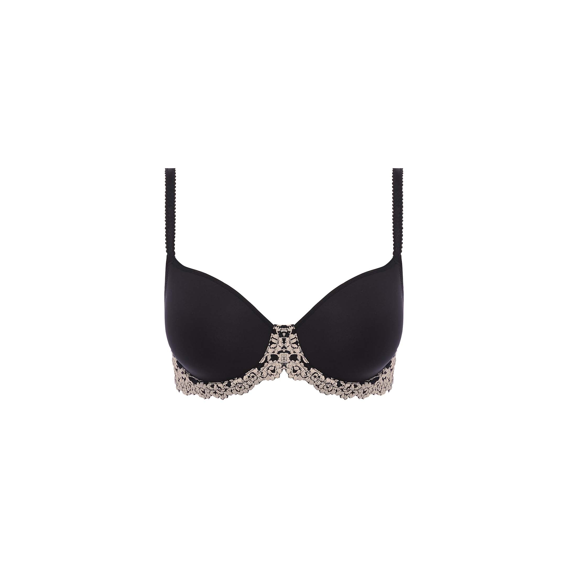 Wacoal Embrace Lace Contour Bra in black and white with delicate lace details and supportive underwire for a comfortable fit.