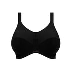 Black Energise sports bra by ELOMI, featuring a cutout design, suitable for active wear and sports activities.