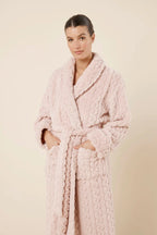 Pink Gabriella Plush Long Robe by Ginger Lily, soft and cozy sleepwear with a relaxed fit and plush fabric.