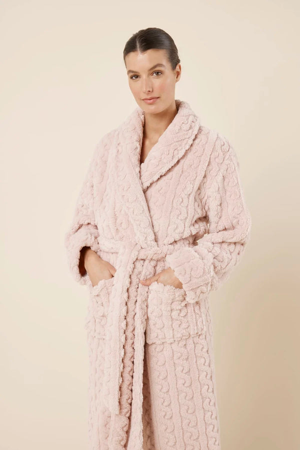 Pink Gabriella Plush Long Robe by Ginger Lily, soft and cozy sleepwear with a relaxed fit and plush fabric.