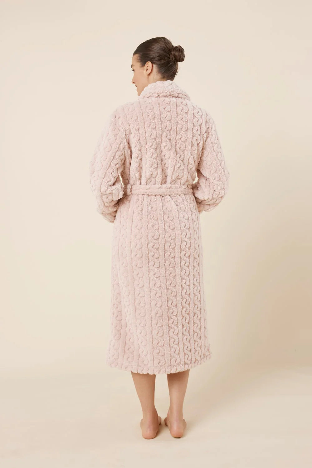Pink Gabriella Plush Long Robe from Ginger Lily, cozy sleepwear with a soft, luxurious fabric and relaxed fit.