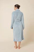 Blue Gabriella plush long sleepwear robe by Ginger Lily, shown from the back with a cozy, soft fabric and relaxed fit.