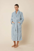 Blue Gabriella Plush Long Sleepwear Robe by Ginger Lily, shown from the side with a soft, cozy fabric and relaxed fit.