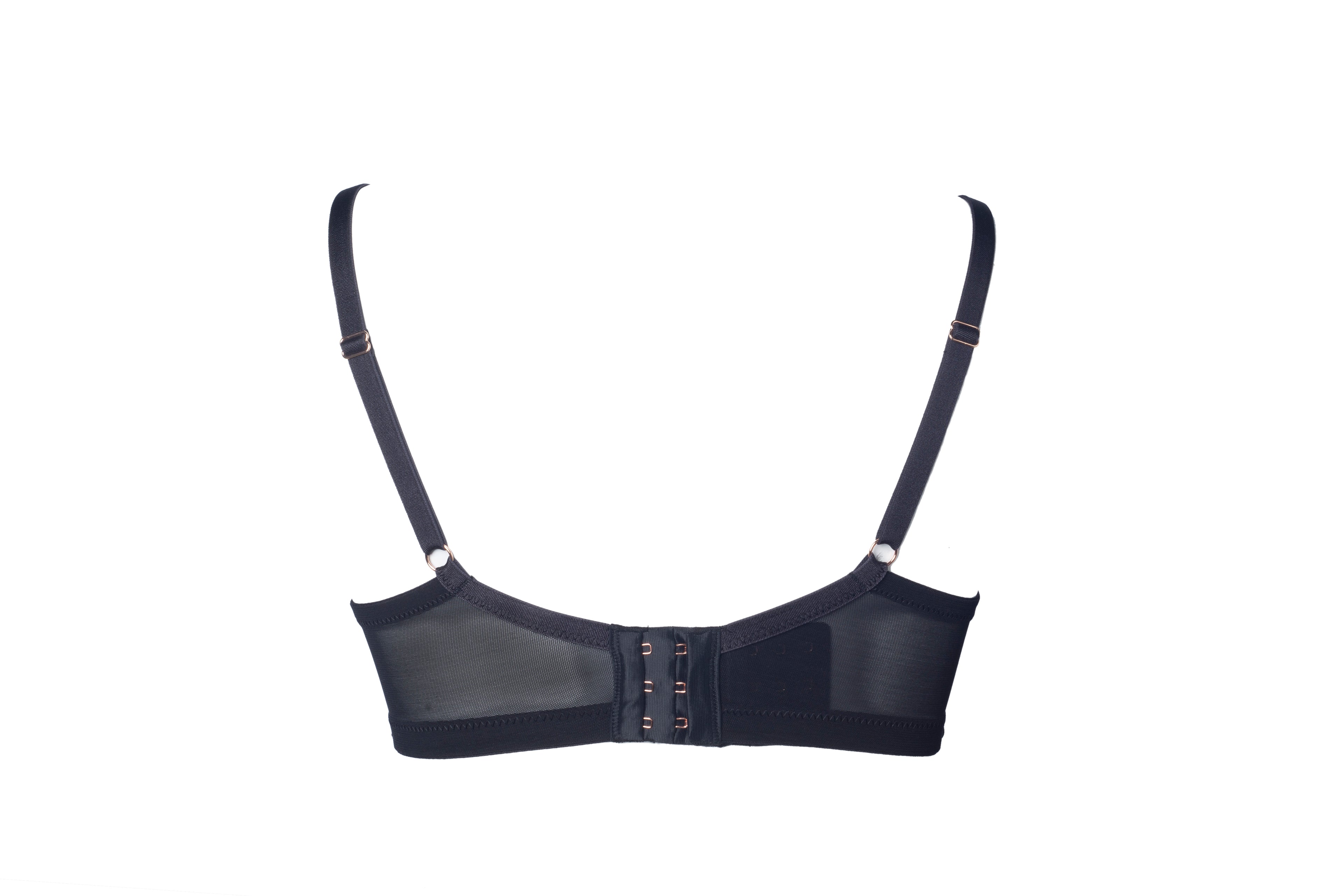 Black Lunar Eclipse wirefree maternity nursing bra by HOT MILK featuring front clasps and soft, supportive fabric for comfortable breastfeeding.