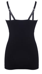 Black seamless maternity camisole by HOT MILK with shelf support, designed for comfort and support during pregnancy.