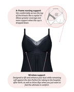 Black Dream Multifit wirefree nightie by HOT MILK, soft nursing sleepwear with comfortable fit and breathable fabric.