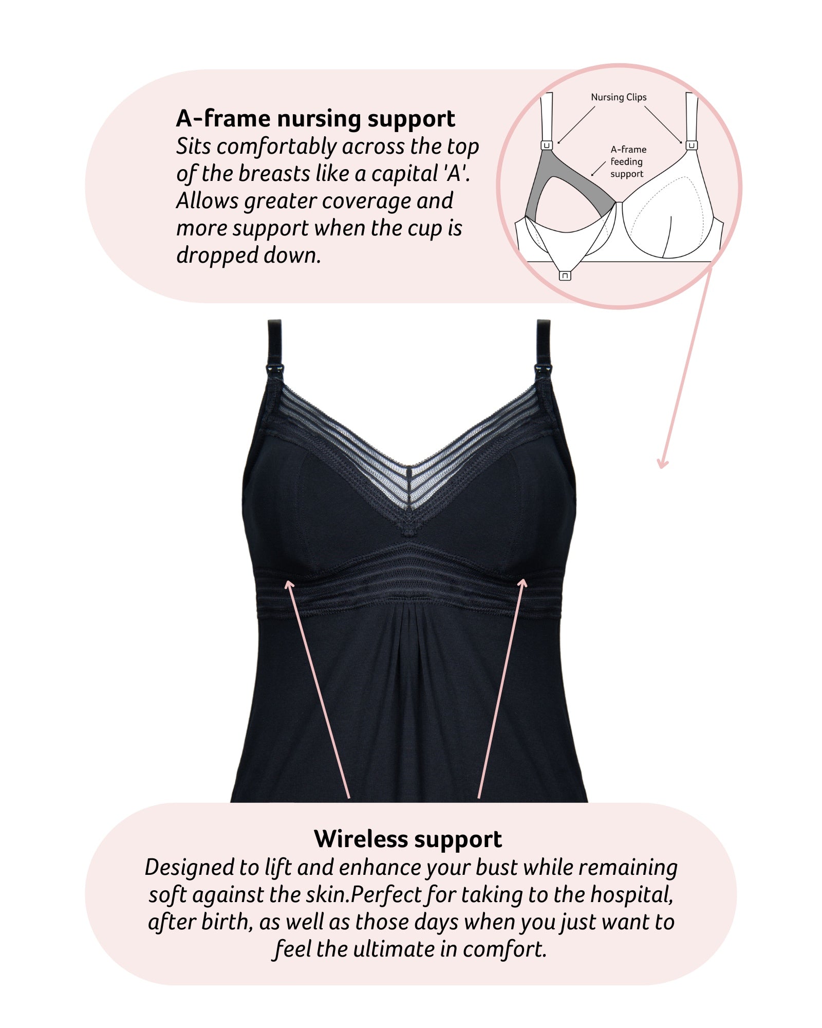 Dream Multifit Wirefree Nightie - Black Nursing Sleepwear