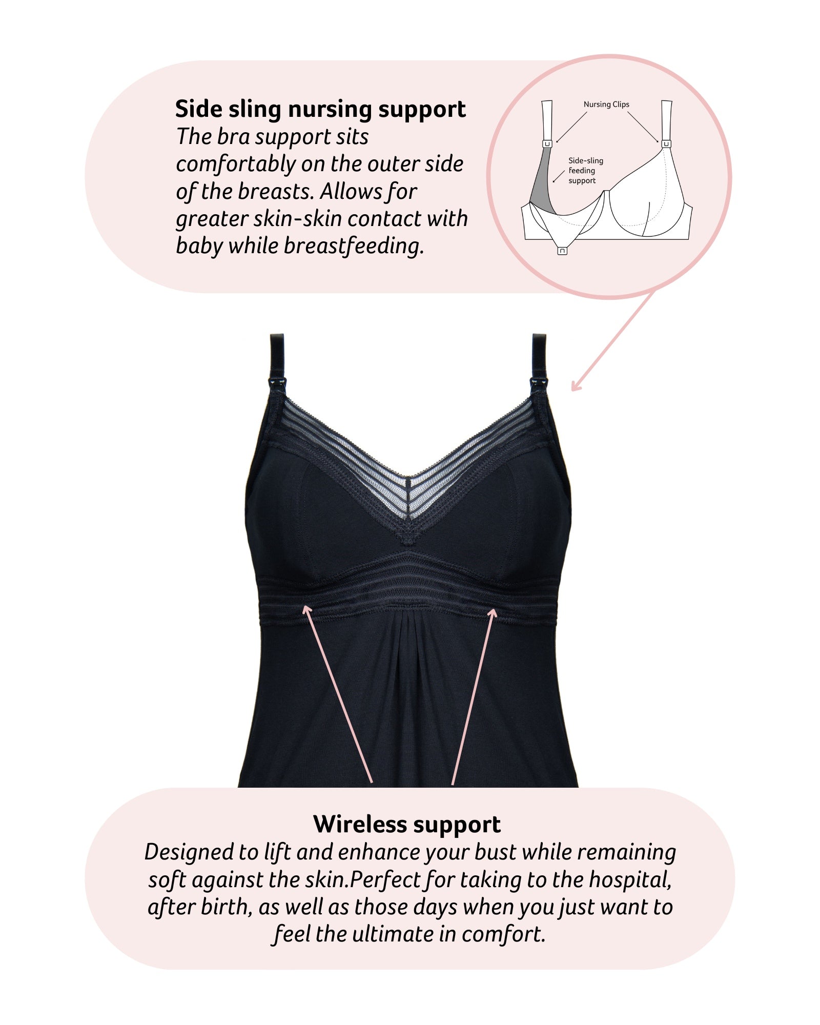 Black Dream Multifit wirefree nursing sleepwear nightie by HOT MILK, featuring a comfortable, sleeveless design for restful nights.
