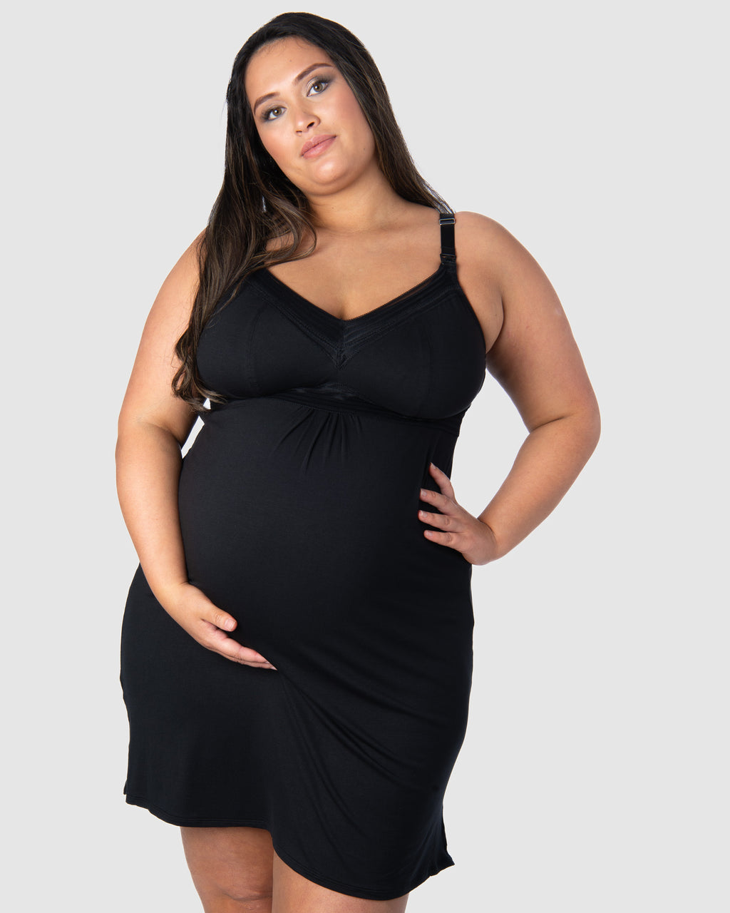 Black Dream Multifit wirefree nightie by HOT MILK, comfortable nursing sleepwear with full cup design, ideal for relaxing nights.