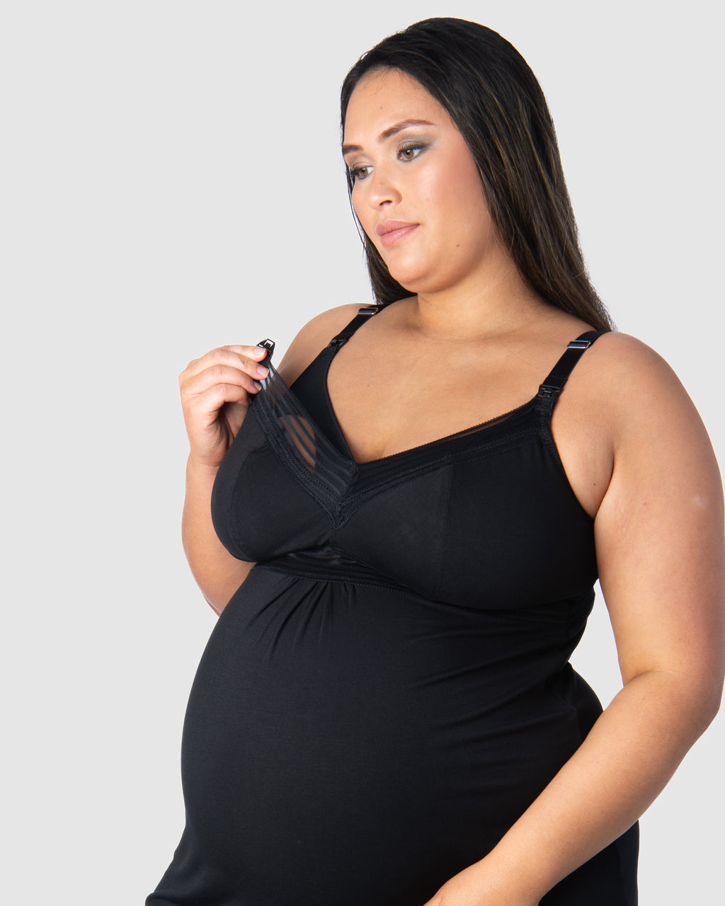 Black Dream Multifit wirefree nightie from HOT MILK's nursing sleepwear collection, featuring a comfortable, full-cup design.