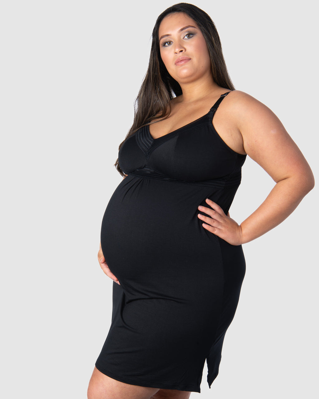 Black Dream Multifit wirefree nightie by HOT MILK, soft nursing sleepwear with full cup design, comfortable and stylish for nighttime wear.