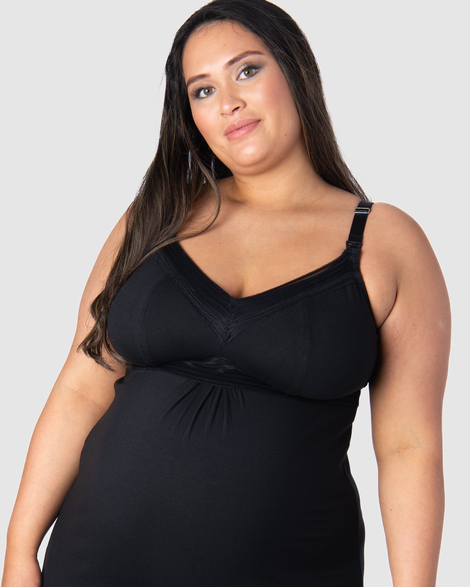 Black Dream Multifit wirefree nursing sleepwear nightie by HOT MILK, soft fabric, full cup design, perfect for comfortable sleep.