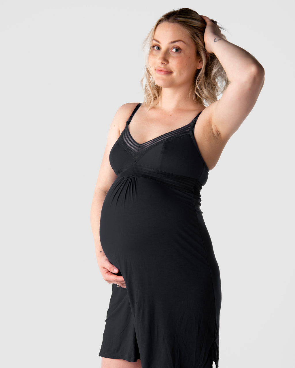 Black Dream Multifit wirefree nursing nightie by HOT MILK, soft sleepwear with adjustable fit and comfortable design.