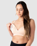 Hot Milk bamboo lace leakproof wirefree nursing bra in Frappe color, featuring comfortable design and discreet cup coverage.