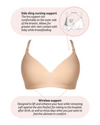 Hot Milk leakproof wirefree nursing bra in bamboo lace, Frappe color, designed for comfort and support.