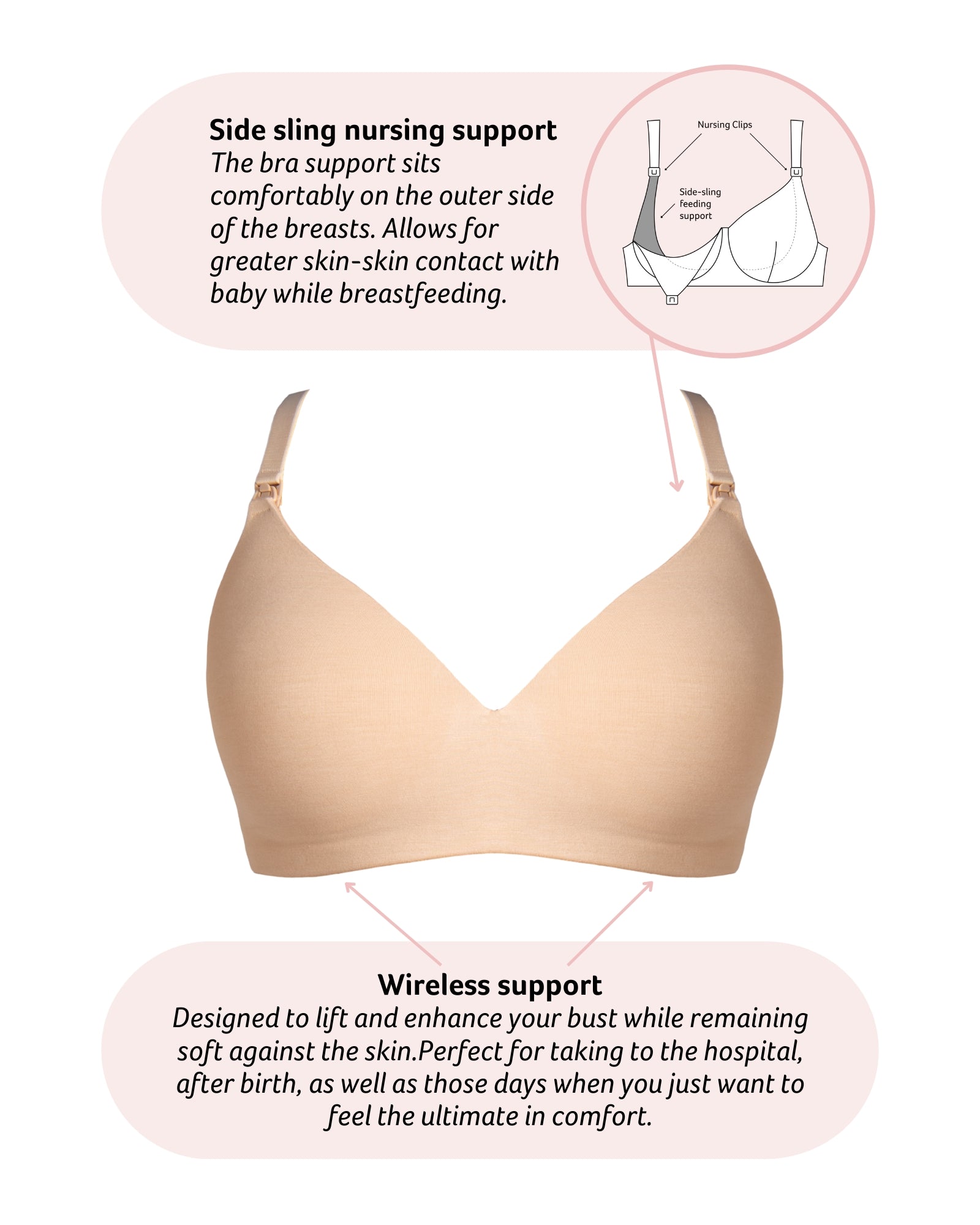 Hot Milk leakproof wirefree nursing bra in bamboo lace, Frappe color, designed for comfort and support.